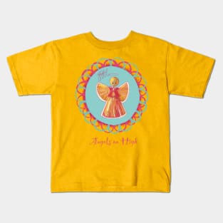 Scandinavian straw angel wreath-Angels on High Kids T-Shirt